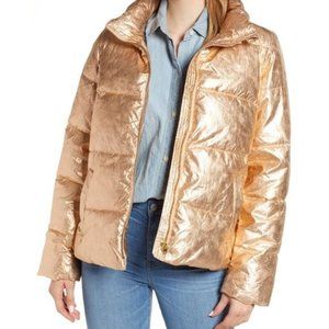 J. Crew Metallic Puffer Winter Coat Jacket Rose Gold Womens Large $198 Washable!